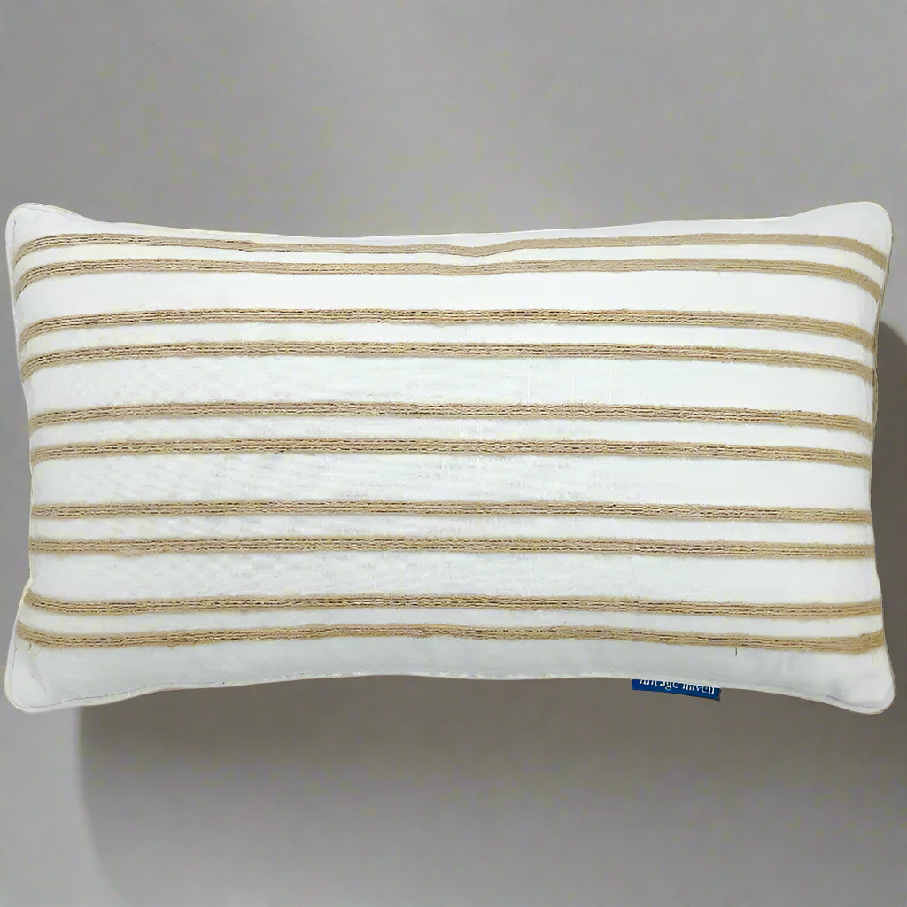 Indee White and Hemp Double Stripe Cushion - 30cm x 50cm