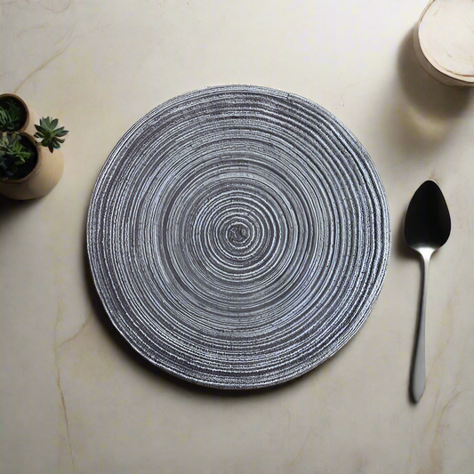 10pc Round Grey Woven Placemats - 30cm