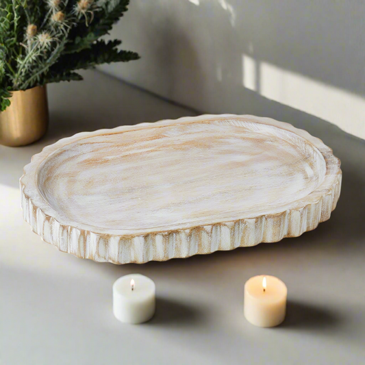 Ribbed Wood Decorative Tray from La Dolce Casa Store