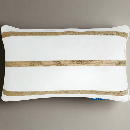 Indee White Hemp Triple Stripe Cushion - 30cm x 50cm