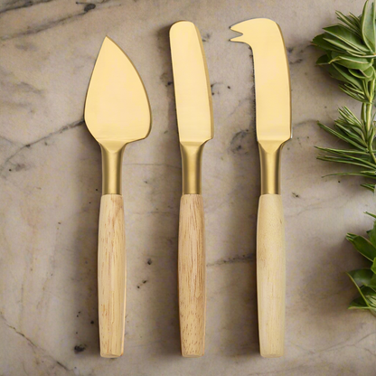 Ecology - Alto 3pc Cheese Knife Set in Gold and Rubberwood