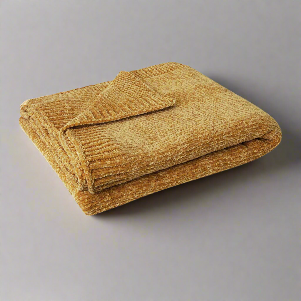 J Elliot Leslie Chenille Throw - Ochre