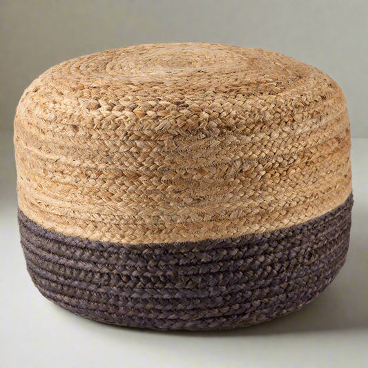 Ombre Jute Cotton Pouf Ottoman in Charcoal