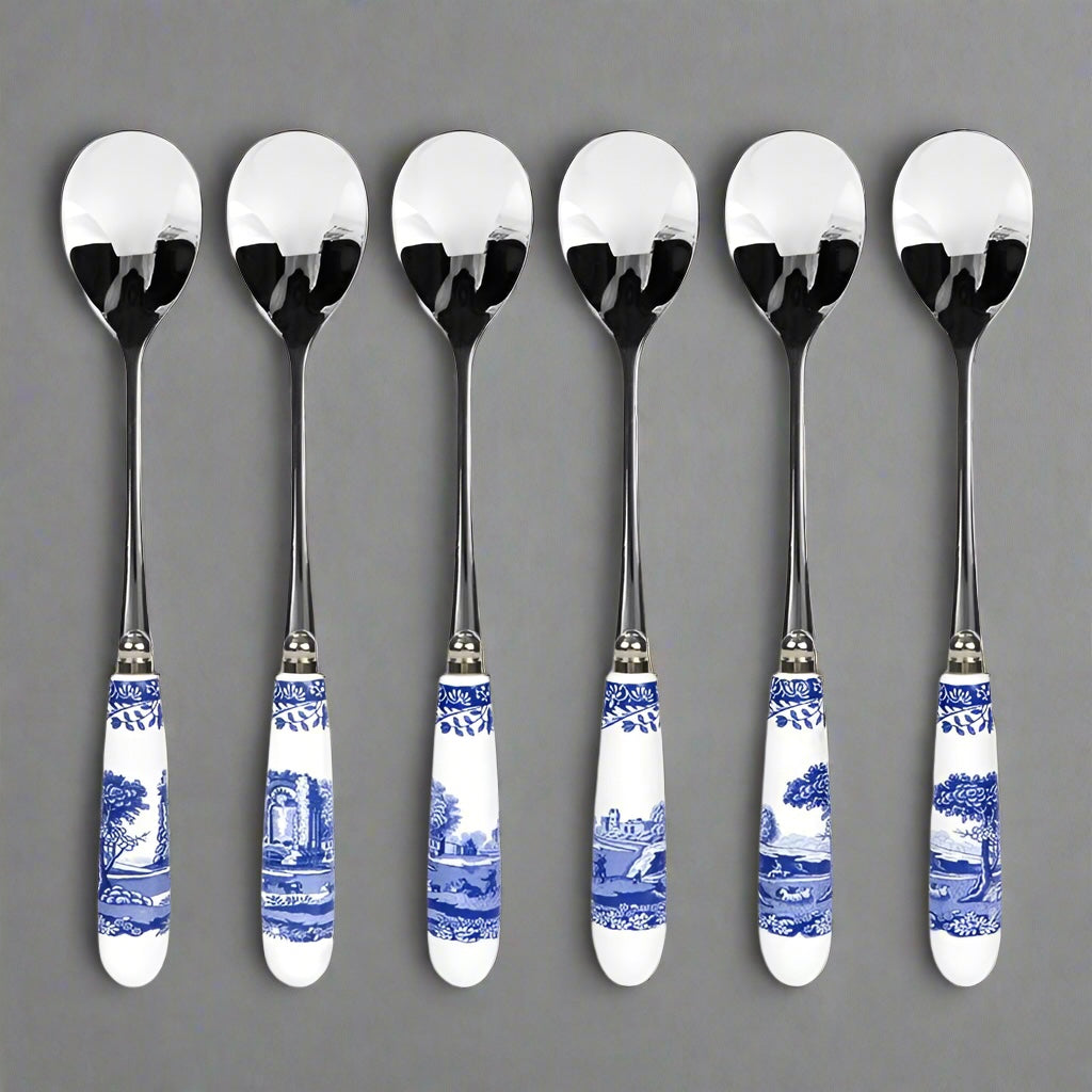 Spode - Blue Italian Ceramic Handle Tea Spoon Set of 6