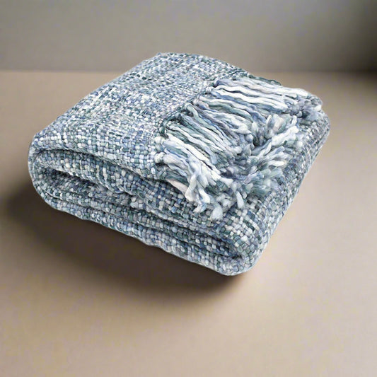 Rans Oslo Knitted Weave Throw - Steel Blue