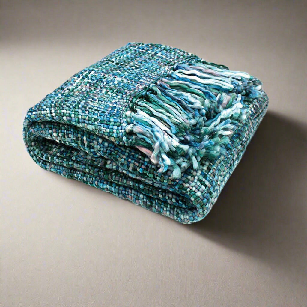 Rans Oslo Knitted Weave Throw - Cool Pool