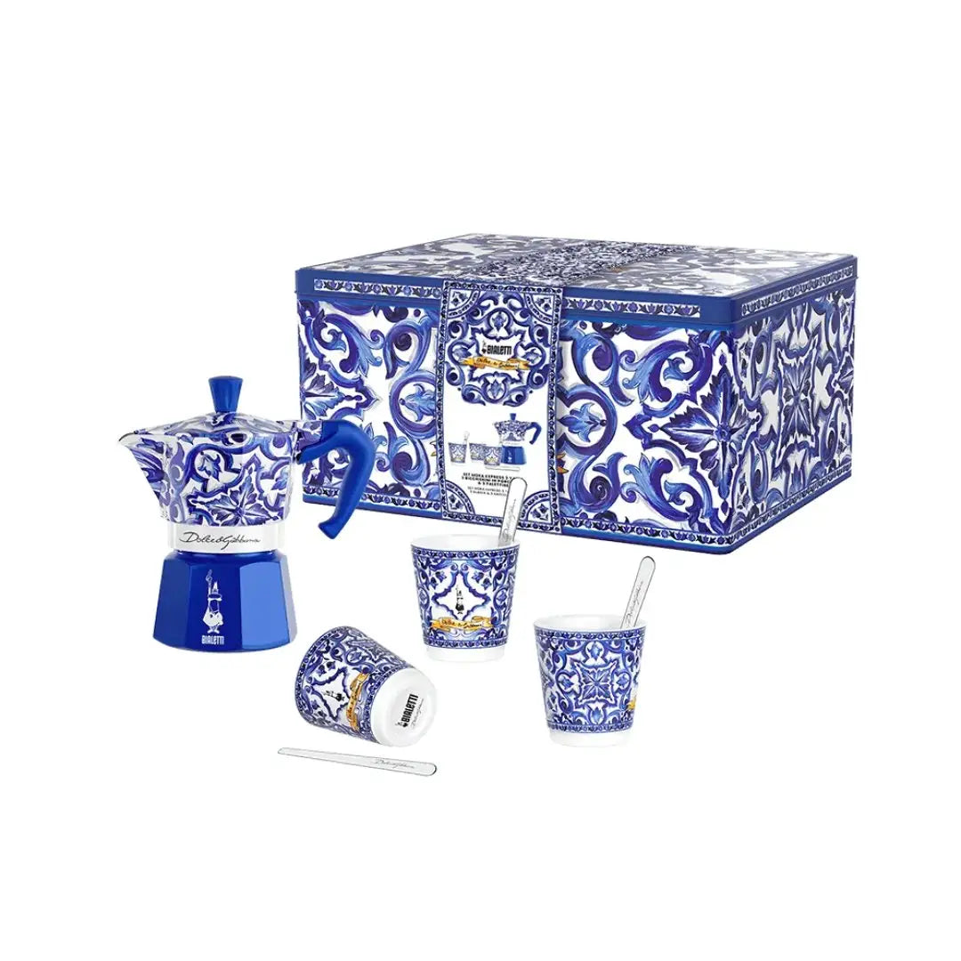 Bialetti x Dolce & Gabanna - Gift Set 3 Cup Moka and 3 Porcelain Cups in Blue