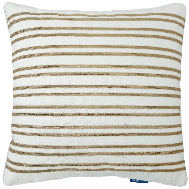 Indee White and Hemp Double Stripe Cushion Cover - 50cm x 50cm