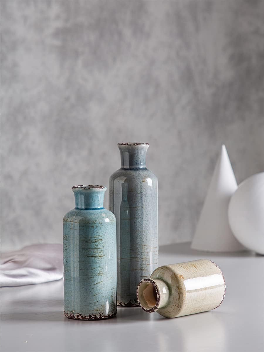 Ceramic Rustic Blue Vases - Set of 3