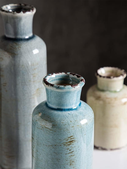 Ceramic Rustic Blue Vases - Set of 3