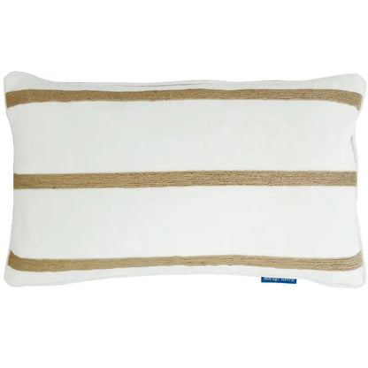 Indee White Hemp Triple Stripe Cushion - 30cm x 50cm