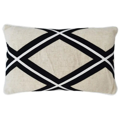 Milroy Diamond Cross Jute and Black Cushion - 30cm x 50cm