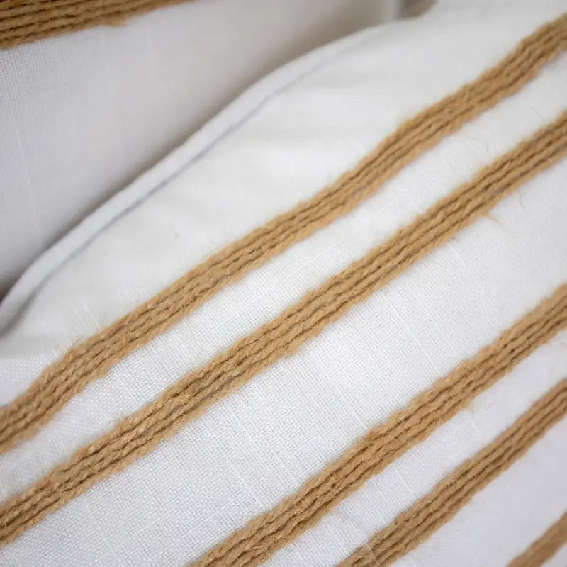 Indee White and Hemp Double Stripe Cushion - 30cm x 50cm