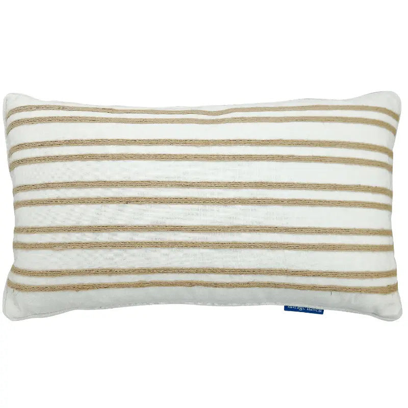 Indee White and Hemp Double Stripe Cushion - 30cm x 50cm