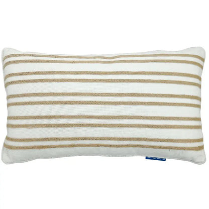 Indee White and Hemp Double Stripe Cushion - 30cm x 50cm