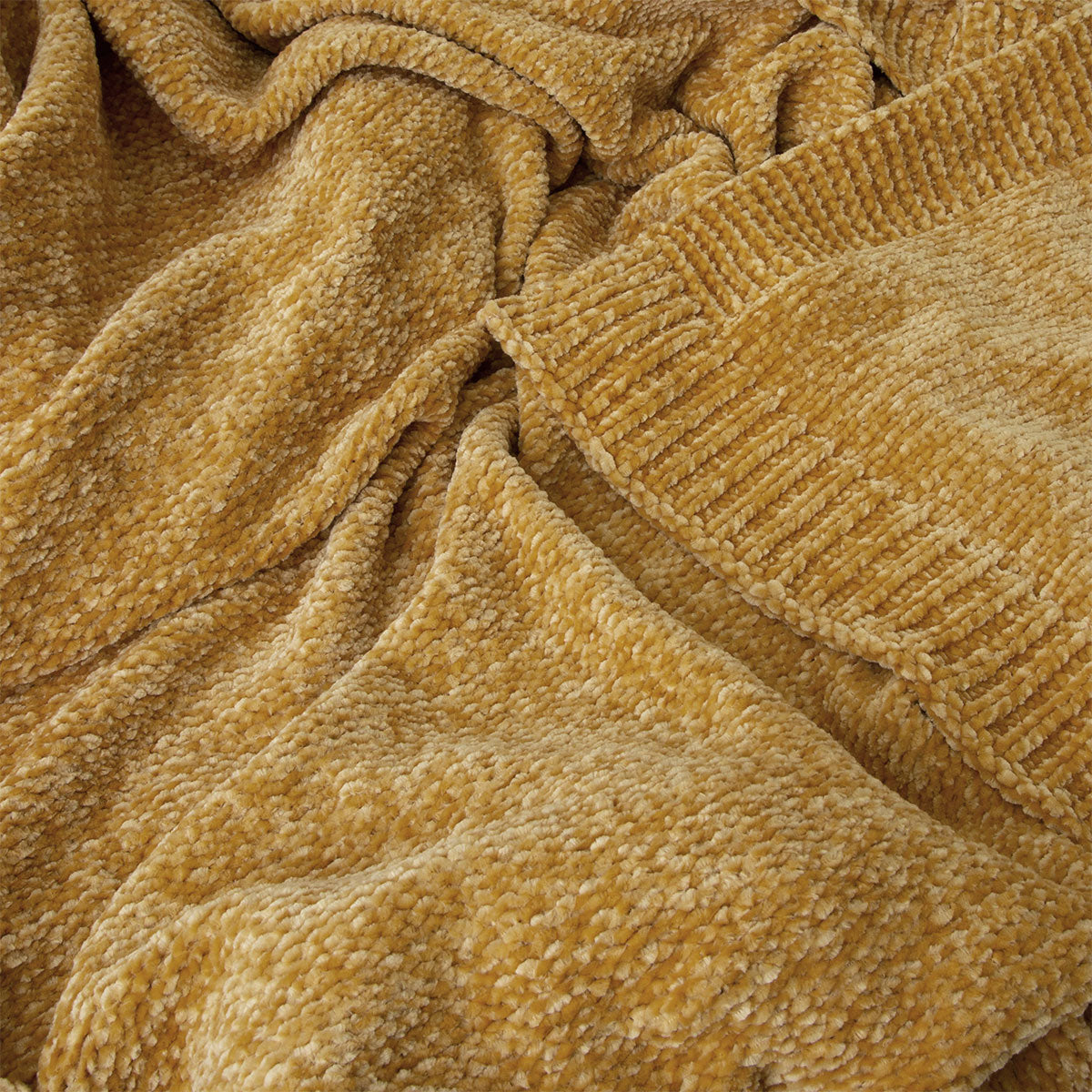 J Elliot Leslie Chenille Throw - Ochre