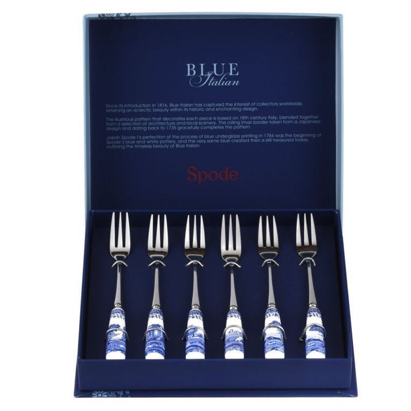 Spode - Blue Italian Ceramic Handle Pastry Forks Set of 6