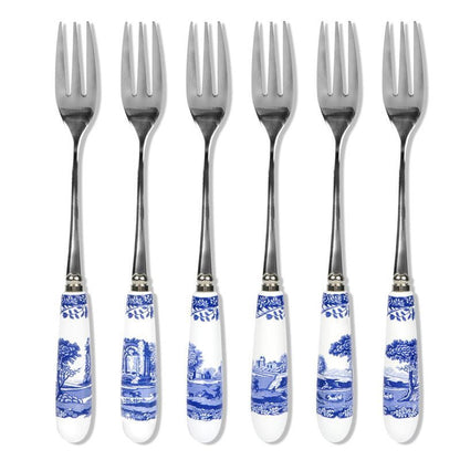 Spode - Blue Italian Ceramic Handle Pastry Forks Set of 6