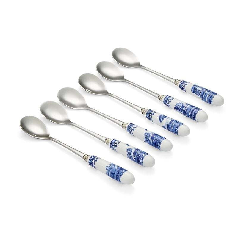 Spode - Blue Italian Ceramic Handle Tea Spoon Set of 6