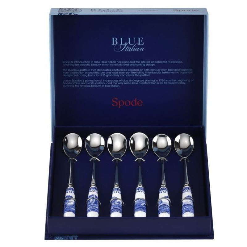 Spode - Blue Italian Ceramic Handle Tea Spoon Set of 6