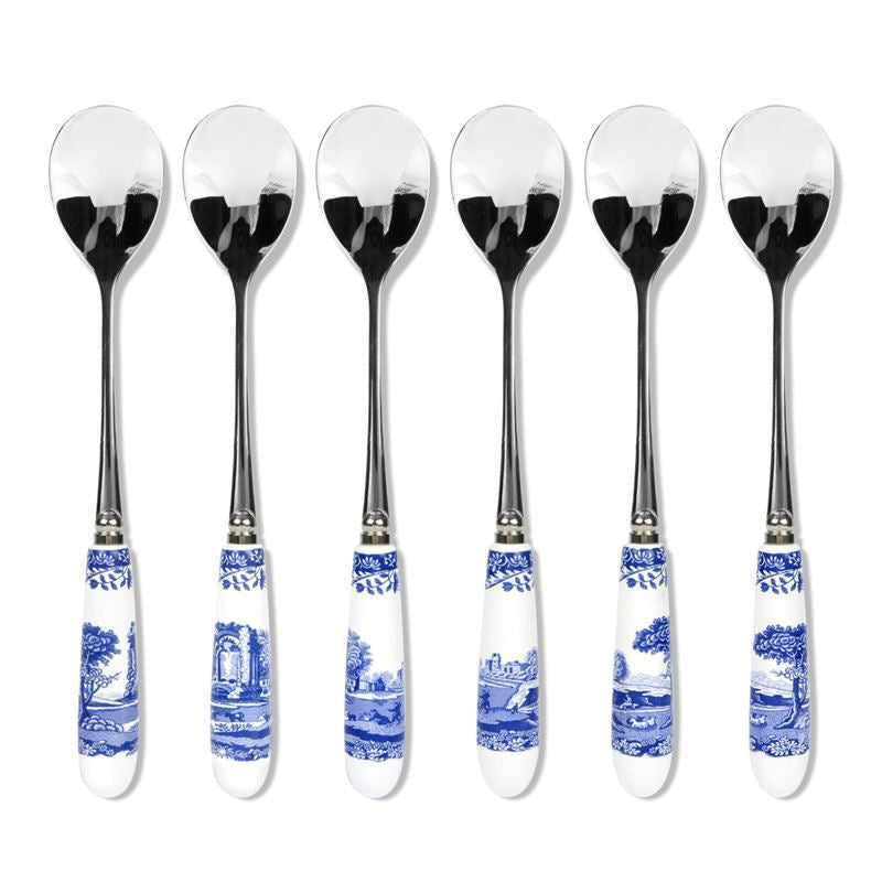 Spode - Blue Italian Ceramic Handle Tea Spoon Set of 6