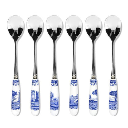 Spode - Blue Italian Ceramic Handle Tea Spoon Set of 6