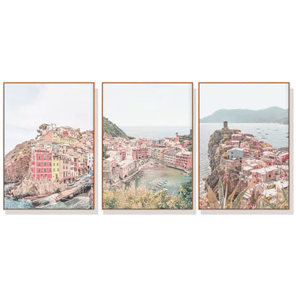 80cmx120cm Cinque Terre Framed Print Set of 3 - Oak Frame