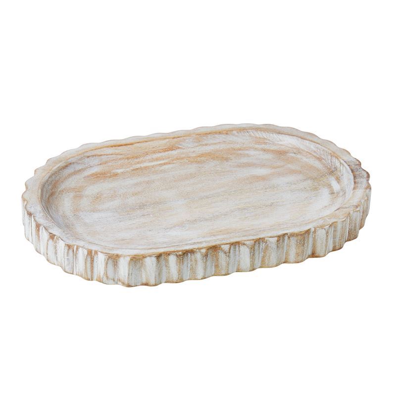 Amalfi - Ribbed Wood Decorative Tray from La Dolce Casa, featuring an oval-shaped natural wood design with a textured, ribbed surface.