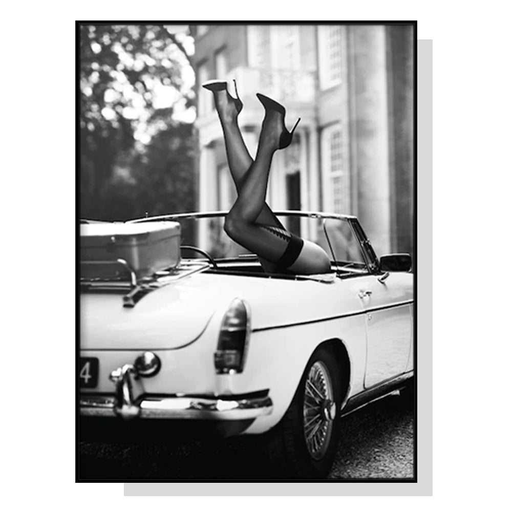 60cmx90cm Heels in Classic Car - Black Framed Print