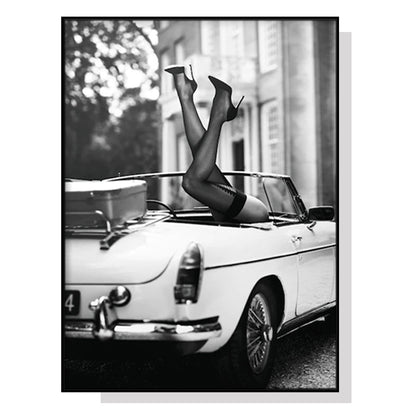 60cmx90cm Heels in Classic Car - Black Framed Print