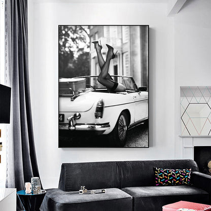 60cmx90cm Heels in Classic Car - Black Framed Print