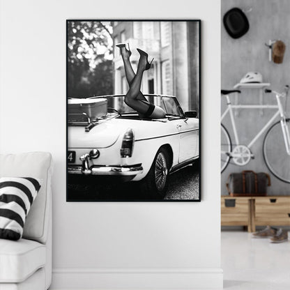 60cmx90cm Heels in Classic Car - Black Framed Print