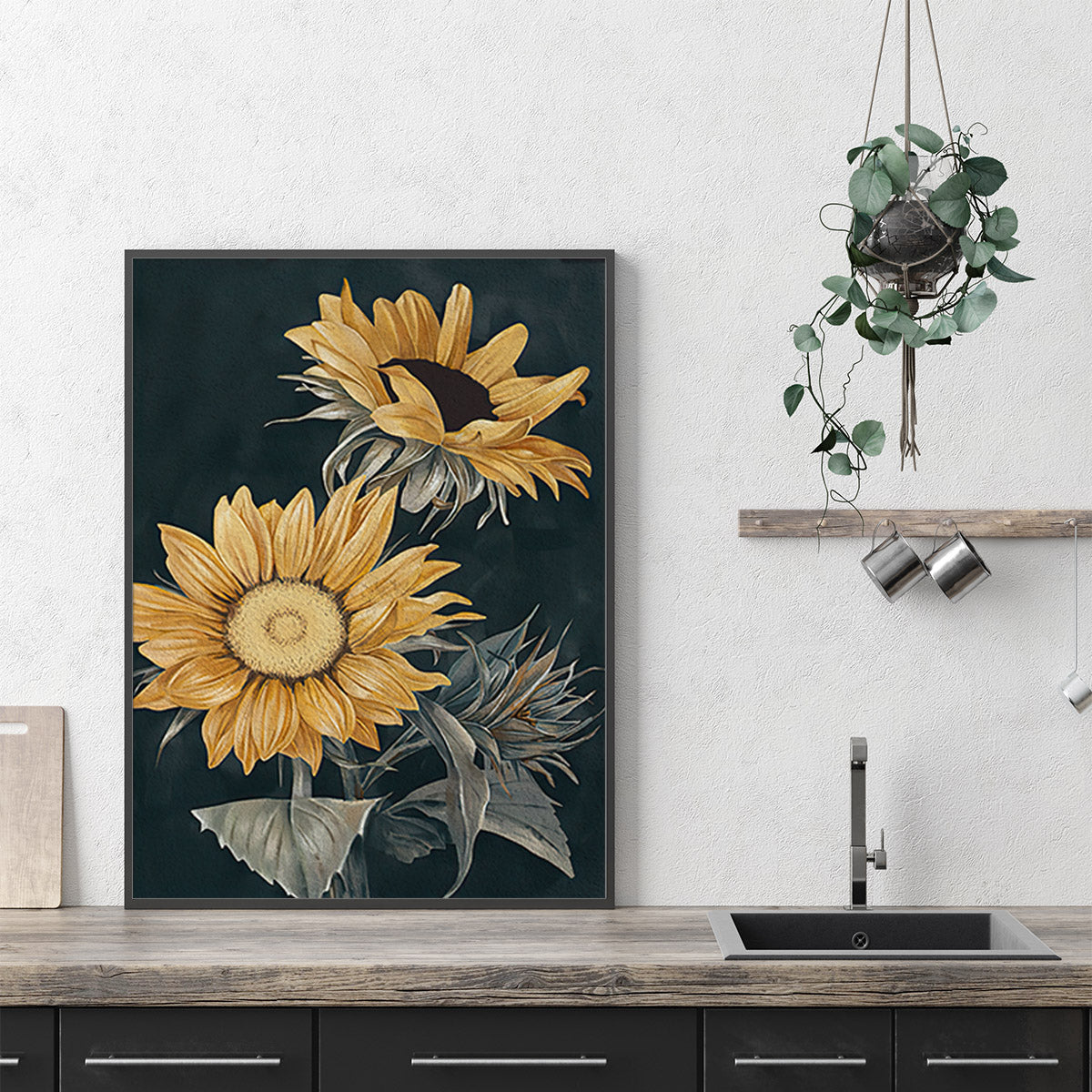 50cmx70cm Sunflowers - Black Framed Print