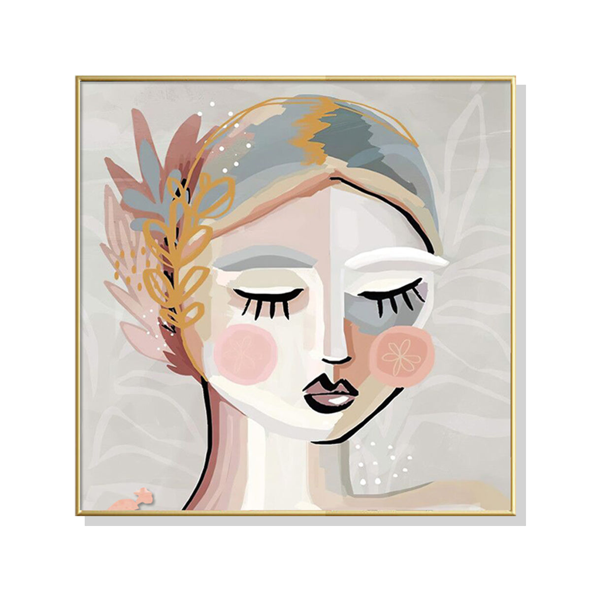 40cmx40cm Calm Girl - Gold Framed Print