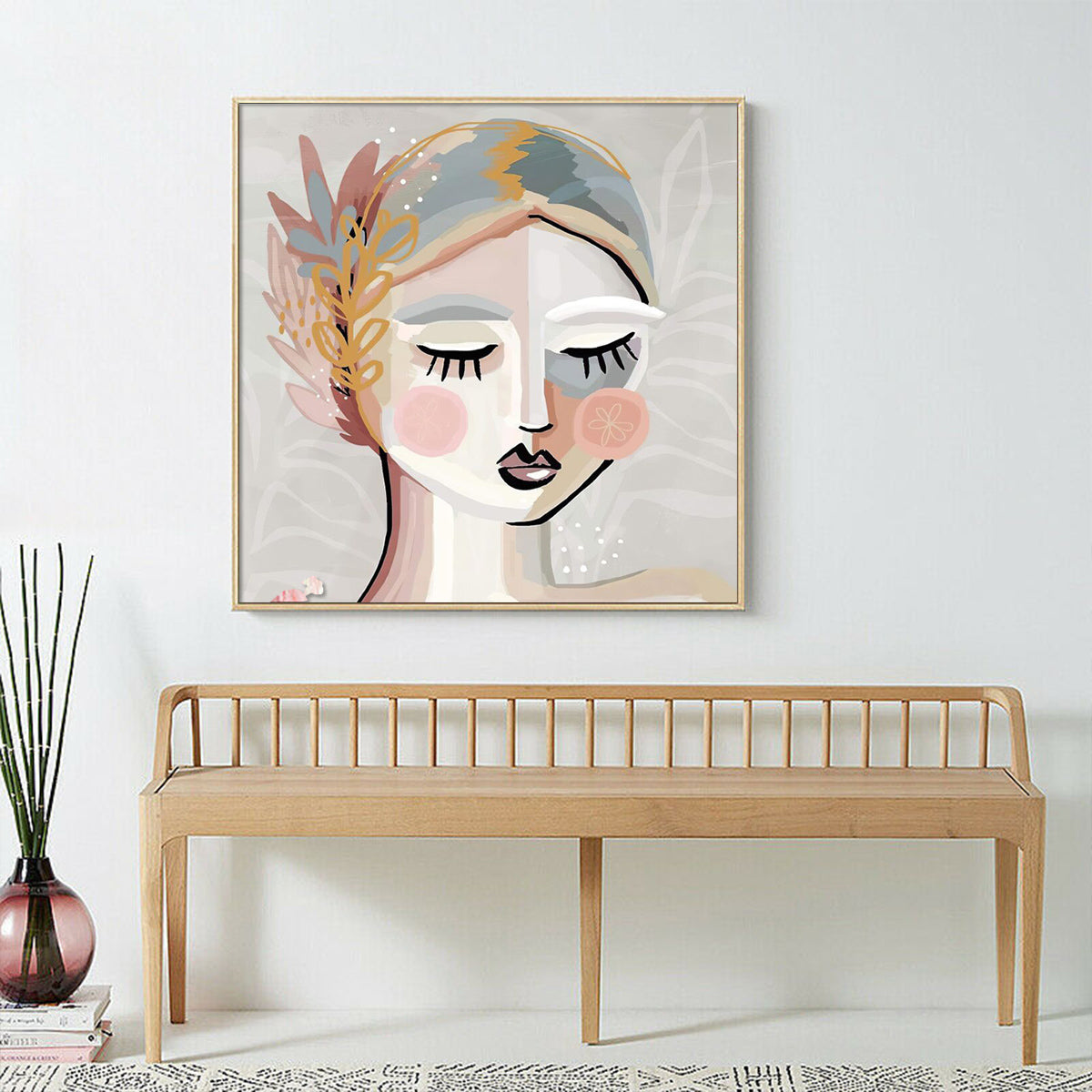 40cmx40cm Calm Girl - Gold Framed Print