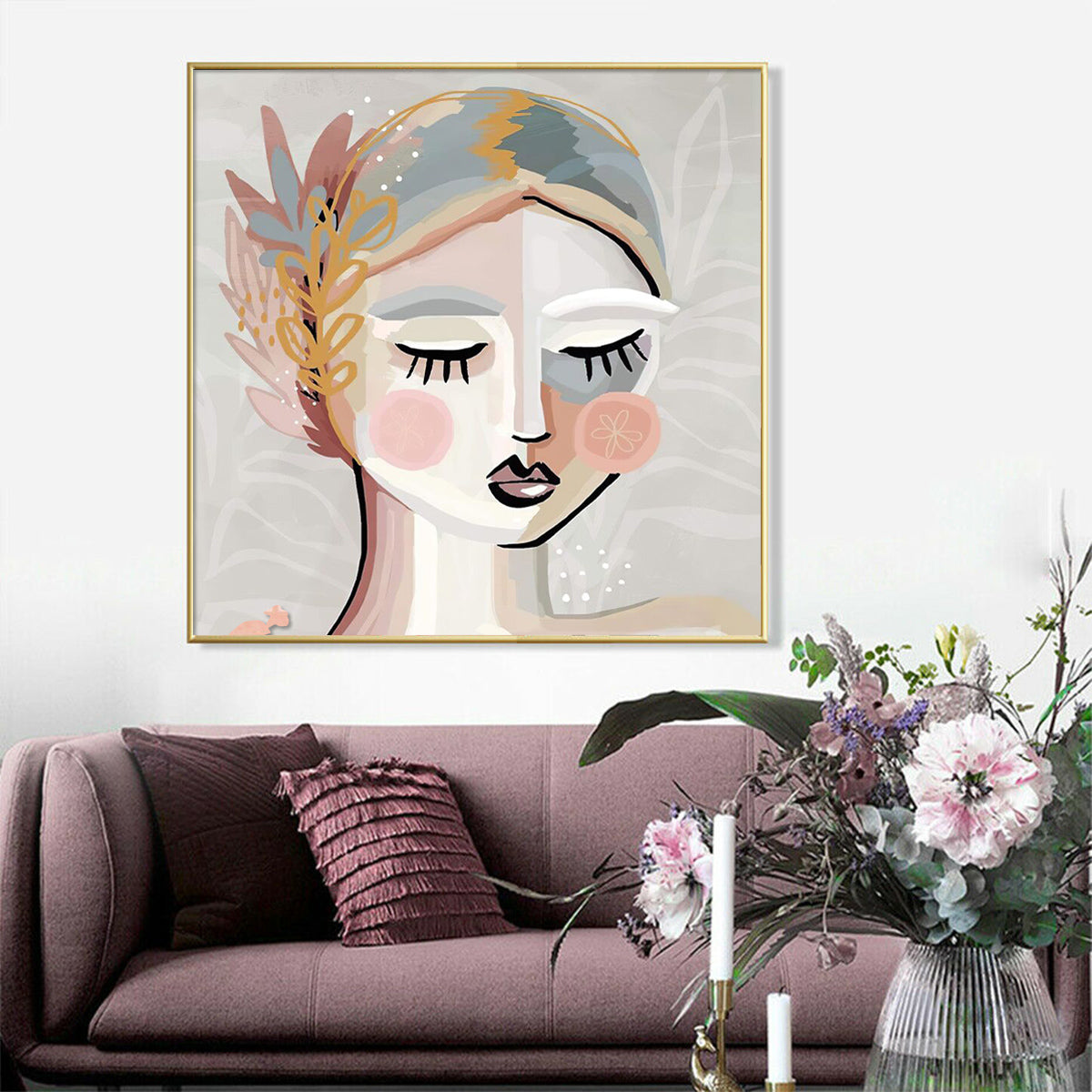 40cmx40cm Calm Girl - Gold Framed Print