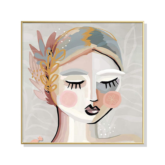 90cmx90cm Calm Girl - Gold Framed Print