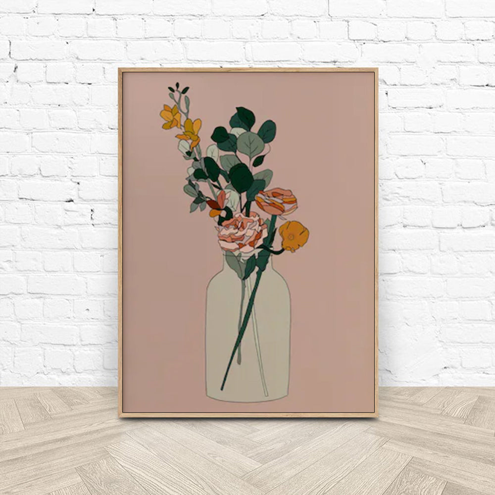 40cmx60cm Boho Floral - Oak Framed Print