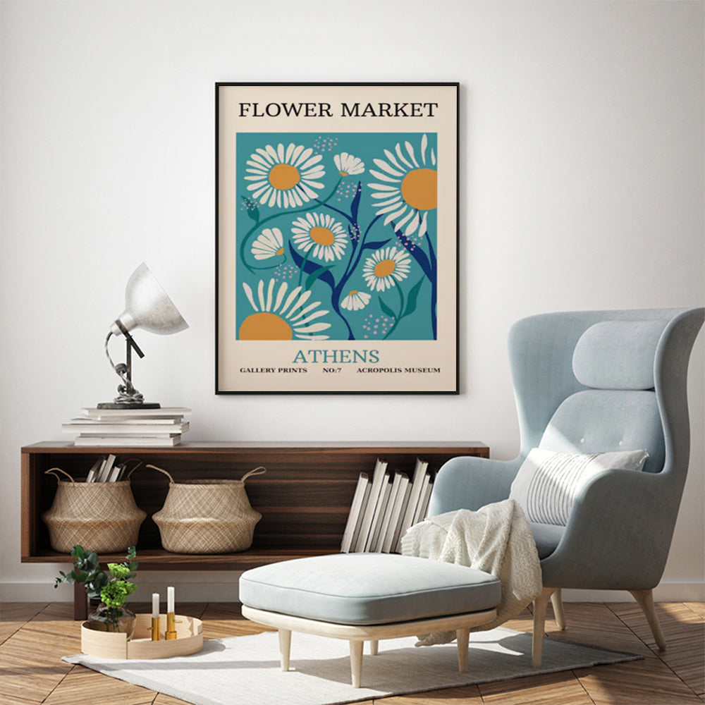 50cmx70cm Flower Market Athens - Black Frame Print