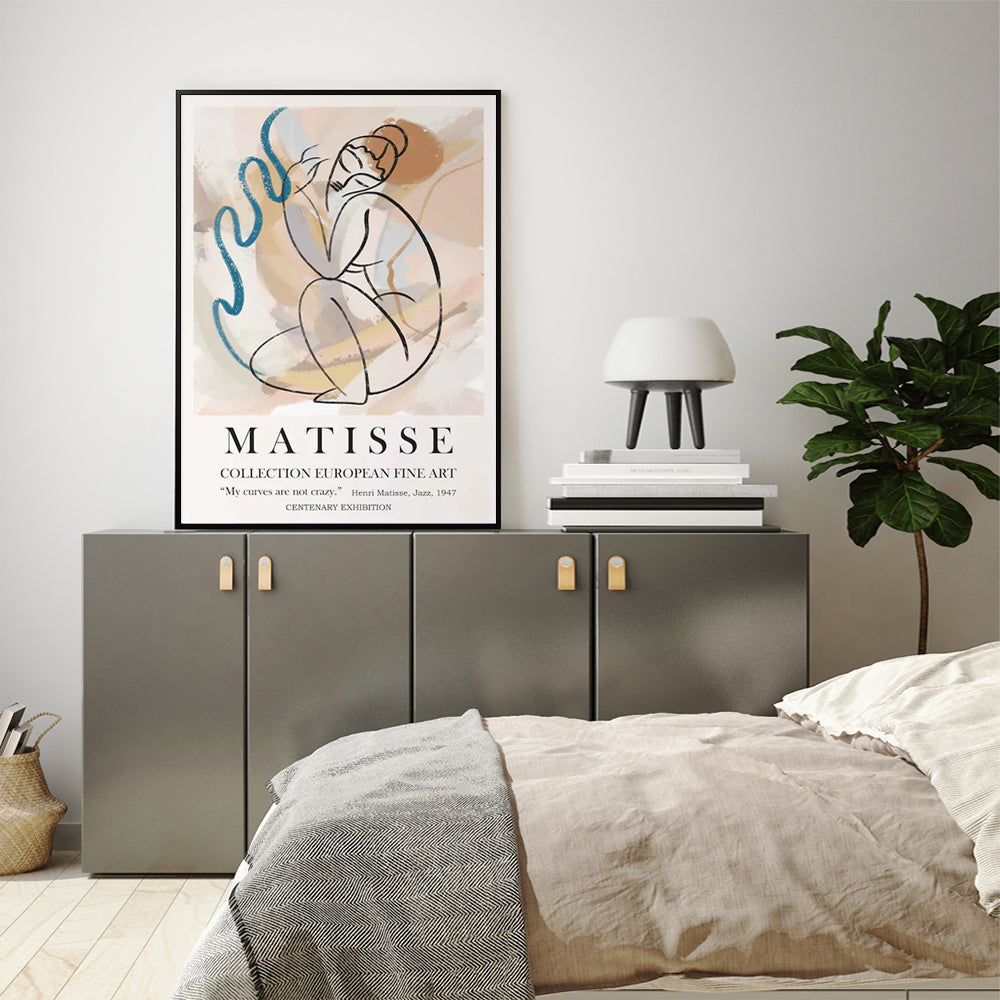 90cmx135cm Matisse Nude Line - Black Framed Print