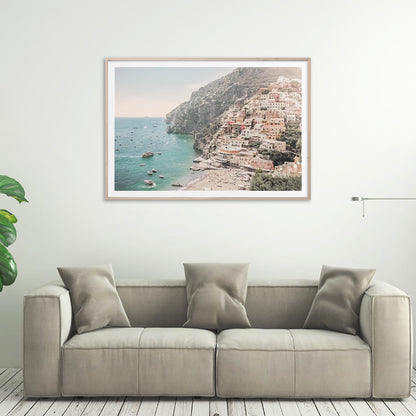 50cmx70cm Amalfi Coast - Oak Framed Print