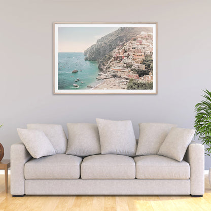 50cmx70cm Amalfi Coast - Oak Framed Print