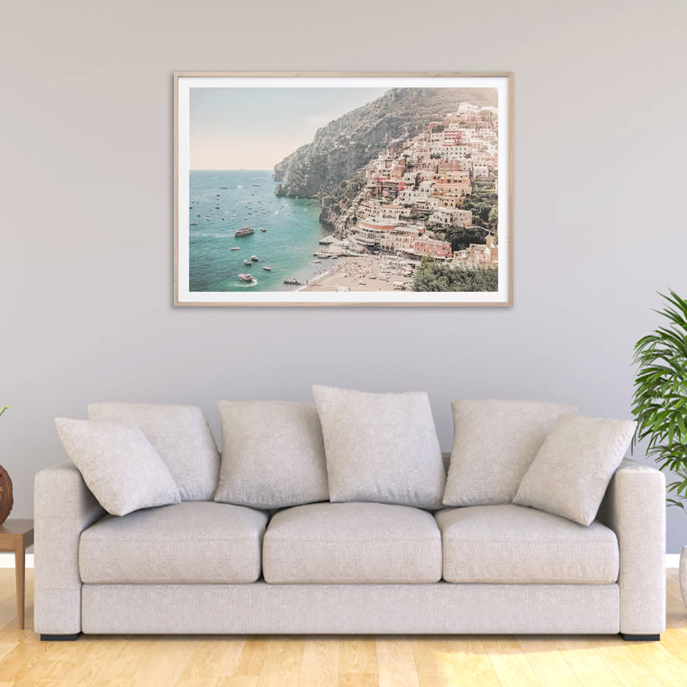 90cmx135cm Amalfi Coast Framed Print - Oak Frame