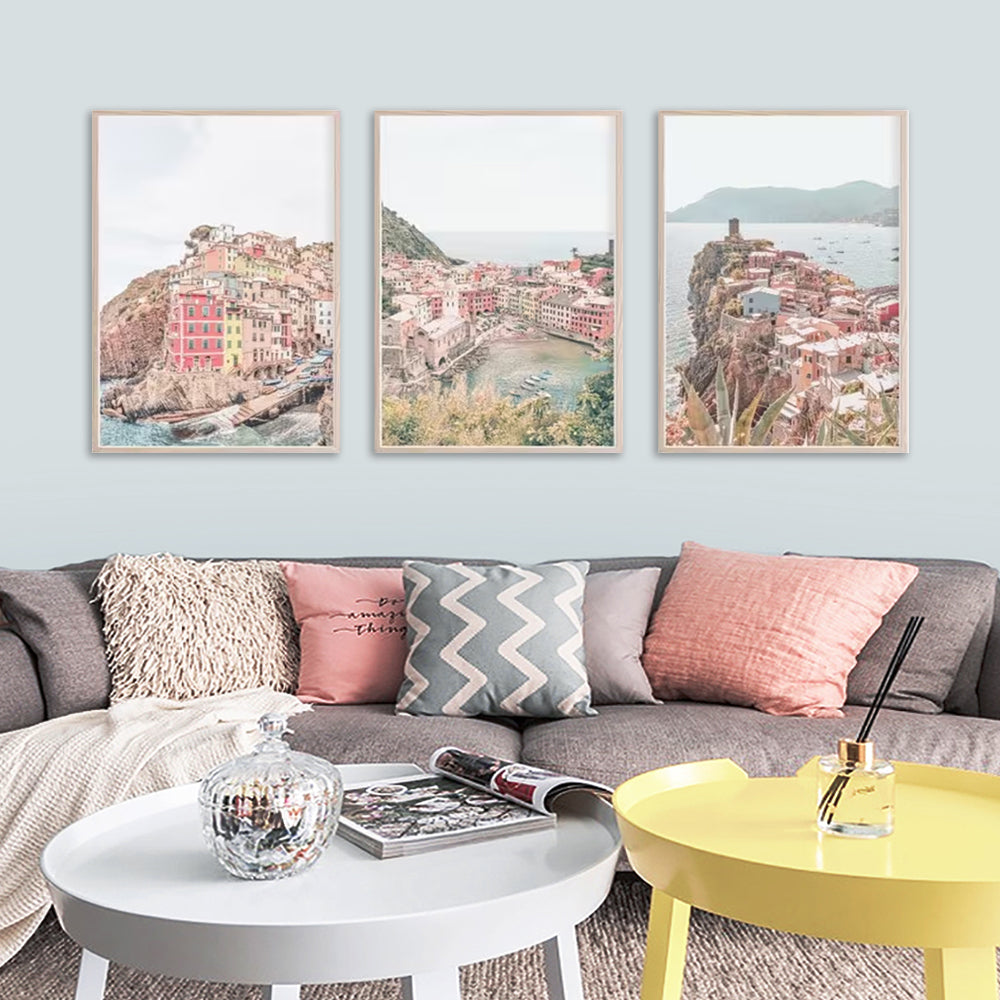 40cmx60cm Cinque Terre Oak Framed Print - Set of 3