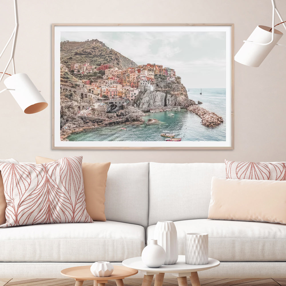 90cmx135cm Cinque Terre Framed Print - Oak Frame