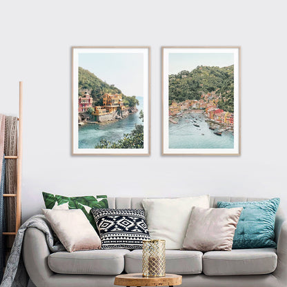 50cmx70cm Italian Coastal Framed Print - Set of 2