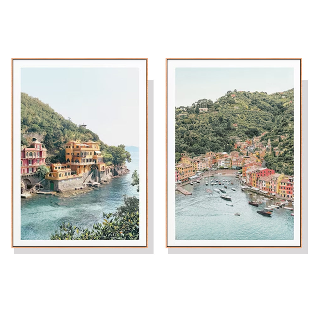 90cmx135cm Italian Coastal Oak Framed Print - Set of 2