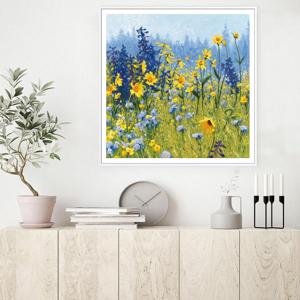 90cmx90cm Joyful In July - White Framed Print