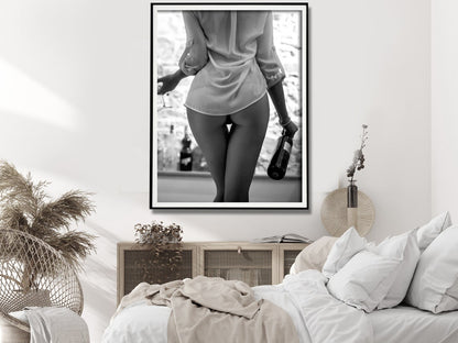 50cmx70cm Woman Drinking Wine - Black & White Framed Print