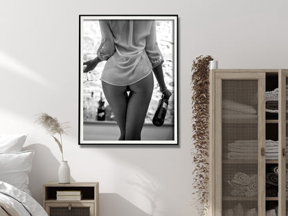 60cmx90cm Woman Drinking Wine - Black and White Framed Print